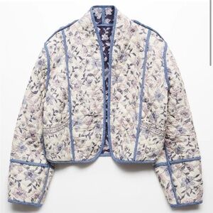 Mango Reversable Floral Quilted Jacket - Blue and Cream